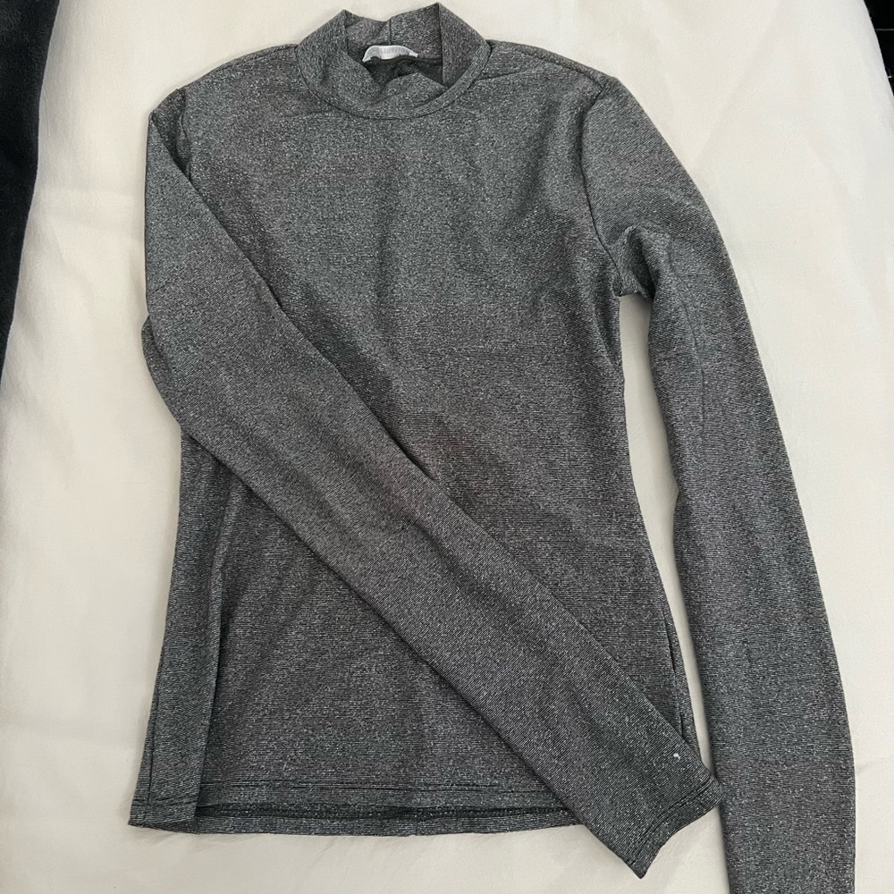 Reformation Junie Silver Sparkle Mock Neck Top (Small)